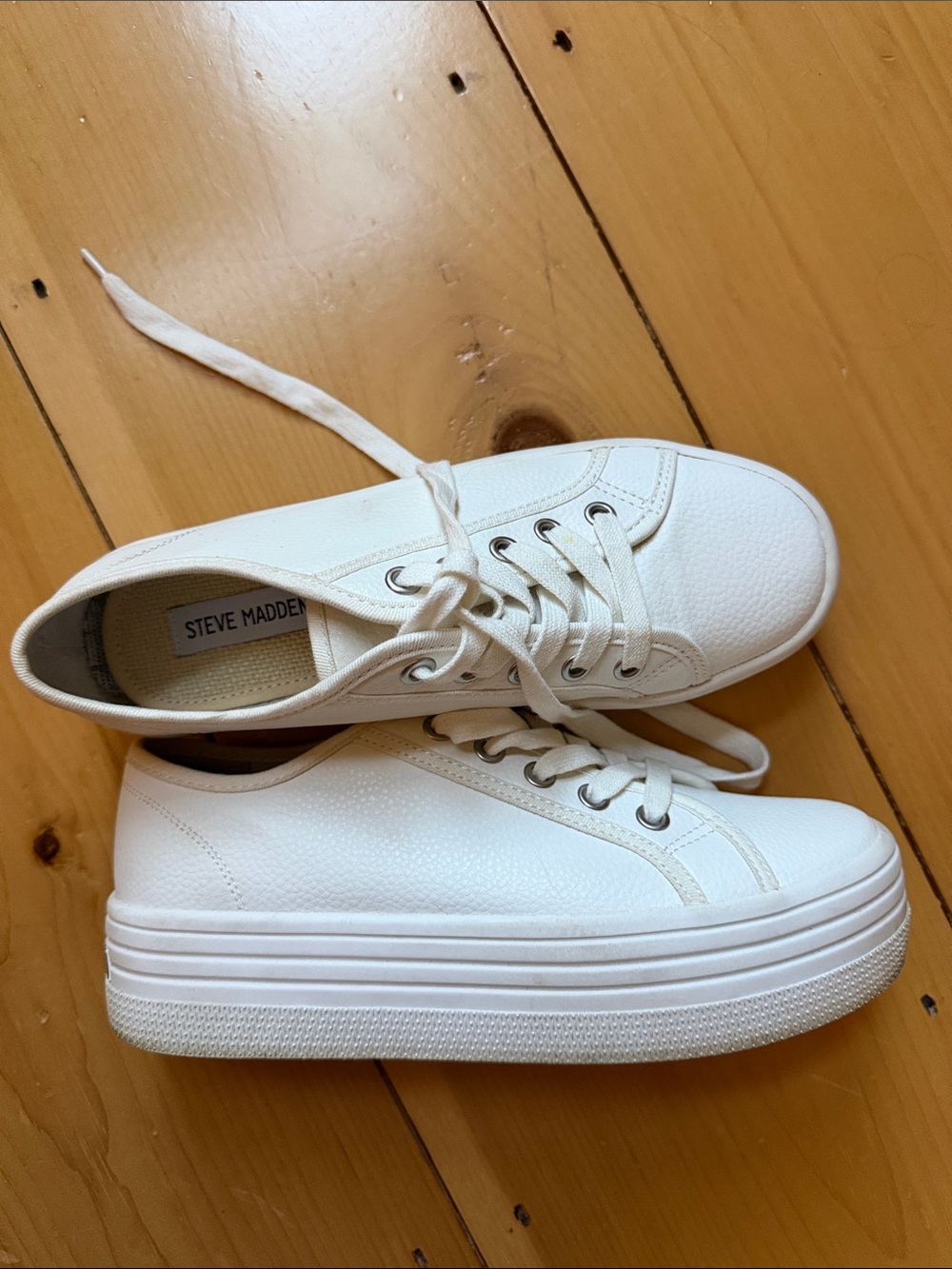 Steve Madden White Platform Lace-Up Sneakers
